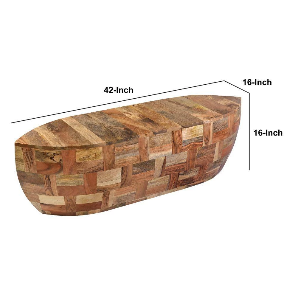 16 In. Weathered Brown Mango Wood Oval Canoe Shape Coffee Table by The Urban Port 5 16 In. Weathered Brown Mango Wood Oval Canoe Shape Coffee Table by The Urban Port - Image 5
