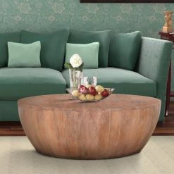 36 in. Brown Medium Round Wood Coffee Table with Plank Design Base by The Urban Port -The Urban Port Sales brown the urban port coffee tables upt 32182 31 1000