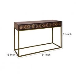 16 In. Brown 3 Drawer Mango Wood Rectangular Console Table with Diamond Textured Panels and Metal Frame by The Urban Port -The Urban Port Sales brown the urban port console tables upt 272552 44 1000
