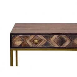16 In. Brown 3 Drawer Mango Wood Rectangular Console Table with Diamond Textured Panels and Metal Frame by The Urban Port -The Urban Port Sales brown the urban port console tables upt 272552 4f 1000