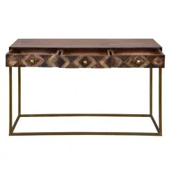16 In. Brown 3 Drawer Mango Wood Rectangular Console Table with Diamond Textured Panels and Metal Frame by The Urban Port -The Urban Port Sales brown the urban port console tables upt 272552 c3 1000