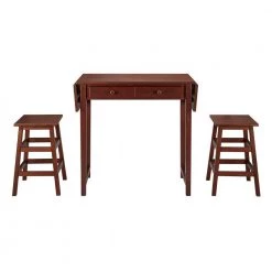 3 Piece Walnut Brown Breakfast Table Set with Double Drop Leaf and Wooden Seating by The Urban Port -The Urban Port Sales brown the urban port dining room sets upt 266391 4f 1000