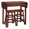3 Piece Walnut Brown Breakfast Table Set with Double Drop Leaf and Wooden Seating by The Urban Port