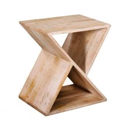 Handcrafted Brown Mango Wood Z Shaped End Table with Open Bottom Shelf by The Urban Port