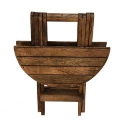 24 in. H Farmhouse Rustic Brown Wooden Round Folding Chair Side End Table with Planked Top by The Urban Port -The Urban Port Sales brown the urban port end side tables upt 225289 1f 1000