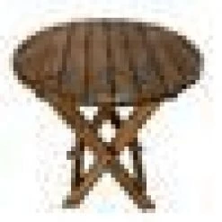 24 in. H Farmhouse Rustic Brown Wooden Round Folding Chair Side End Table with Planked Top by The Urban Port -The Urban Port Sales brown the urban port end side tables upt 225289 31 1000