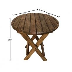 24 in. H Farmhouse Rustic Brown Wooden Round Folding Chair Side End Table with Planked Top by The Urban Port -The Urban Port Sales brown the urban port end side tables upt 225289 40 1000