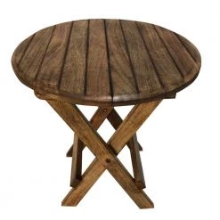 24 in. H Farmhouse Rustic Brown Wooden Round Folding Chair Side End Table with Planked Top by The Urban Port -The Urban Port Sales brown the urban port end side tables upt 225289 4f 1000