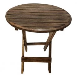 24 in. H Farmhouse Rustic Brown Wooden Round Folding Chair Side End Table with Planked Top by The Urban Port