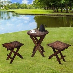 24 in. H Farmhouse Rustic Brown Wooden Round Folding Chair Side End Table with Planked Top by The Urban Port -The Urban Port Sales brown the urban port end side tables upt 225289 76 1000