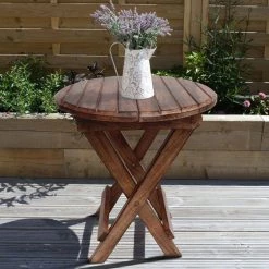 24 in. H Farmhouse Rustic Brown Wooden Round Folding Chair Side End Table with Planked Top by The Urban Port -The Urban Port Sales brown the urban port end side tables upt 225289 c3 1000