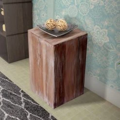10.2 in. Brown Square Handcrafted Acacia Wood Side End Table with Block Design and Distressed Details by The Urban Port -The Urban Port Sales brown the urban port end side tables upt 231476 44 1000