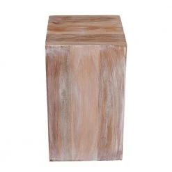 10.2 in. Brown Square Handcrafted Acacia Wood Side End Table with Block Design and Distressed Details by The Urban Port