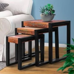 24 in. Brown and Black Rectangular Wooden Stacking Nesting Table with Metal Base (Set of 3) by The Urban Port -The Urban Port Sales brown the urban port end side tables upt 238090 31 1000