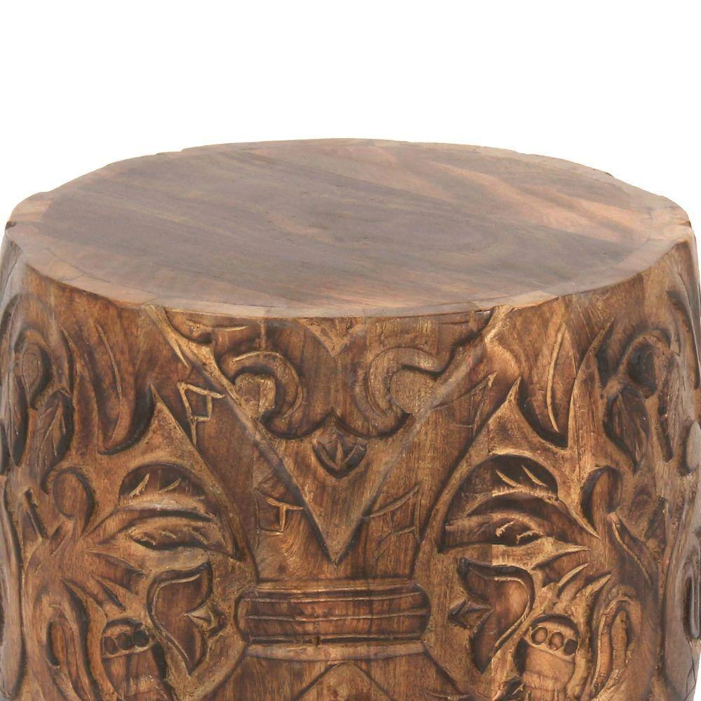 14 in. Walnut Brown Round End Table with Damask Carved Pattern and Wooden Frame by The Urban Port 6 14 in. Walnut Brown Round End Table with Damask Carved Pattern and Wooden Frame by The Urban Port - Image 6