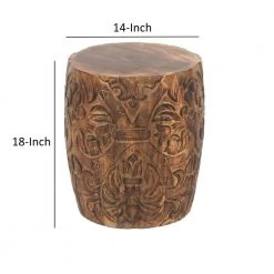14 in. Walnut Brown Round End Table with Damask Carved Pattern and Wooden Frame by The Urban Port 16 14 in. Walnut Brown Round End Table with Damask Carved Pattern and Wooden Frame by The Urban Port -The Urban Port Sales brown the urban port end side tables upt 270559 44 1000