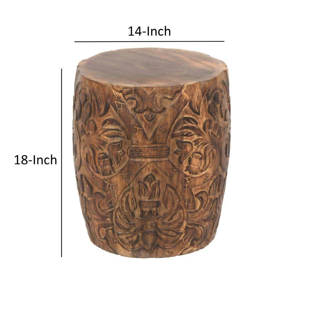 14 in. Walnut Brown Round End Table with Damask Carved Pattern and Wooden Frame by The Urban Port 7 14 in. Walnut Brown Round End Table with Damask Carved Pattern and Wooden Frame by The Urban Port - Image 7
