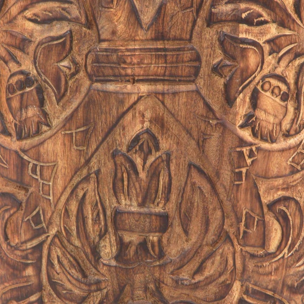 14 in. Walnut Brown Round End Table with Damask Carved Pattern and Wooden Frame by The Urban Port 5 14 in. Walnut Brown Round End Table with Damask Carved Pattern and Wooden Frame by The Urban Port - Image 5