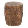 14 in. Walnut Brown Round End Table with Damask Carved Pattern and Wooden Frame by The Urban Port