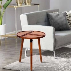 16 In. Warm Brown Round Acacia Wood Side Accent End Table with 3-Tabletop Sections by The Urban Port -The Urban Port Sales brown the urban port end side tables upt 272009 31 1000