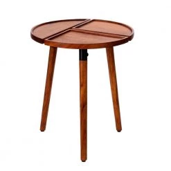 16 In. Warm Brown Round Acacia Wood Side Accent End Table with 3-Tabletop Sections by The Urban Port