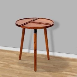16 In. Warm Brown Round Acacia Wood Side Accent End Table with 3-Tabletop Sections by The Urban Port -The Urban Port Sales brown the urban port end side tables upt 272009 76 1000