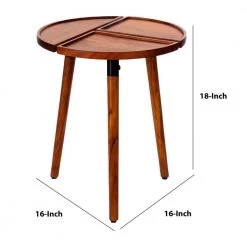 16 In. Warm Brown Round Acacia Wood Side Accent End Table with 3-Tabletop Sections by The Urban Port -The Urban Port Sales brown the urban port end side tables upt 272009 fa 1000