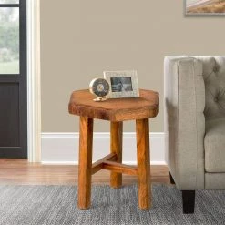 15 in. Warm Brown Hexagon Acacia Wood Side Table with Live Edge Top by The Urban Port -The Urban Port Sales brown the urban port end side tables upt 272017 31 1000
