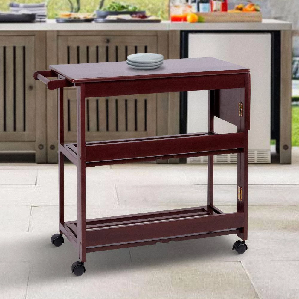 Brown Rectangular Kitchen Cart with Folding Wooden Frame and 2-Open Shelves by The Urban Port 4 Brown Rectangular Kitchen Cart with Folding Wooden Frame and 2-Open Shelves by The Urban Port - Image 4