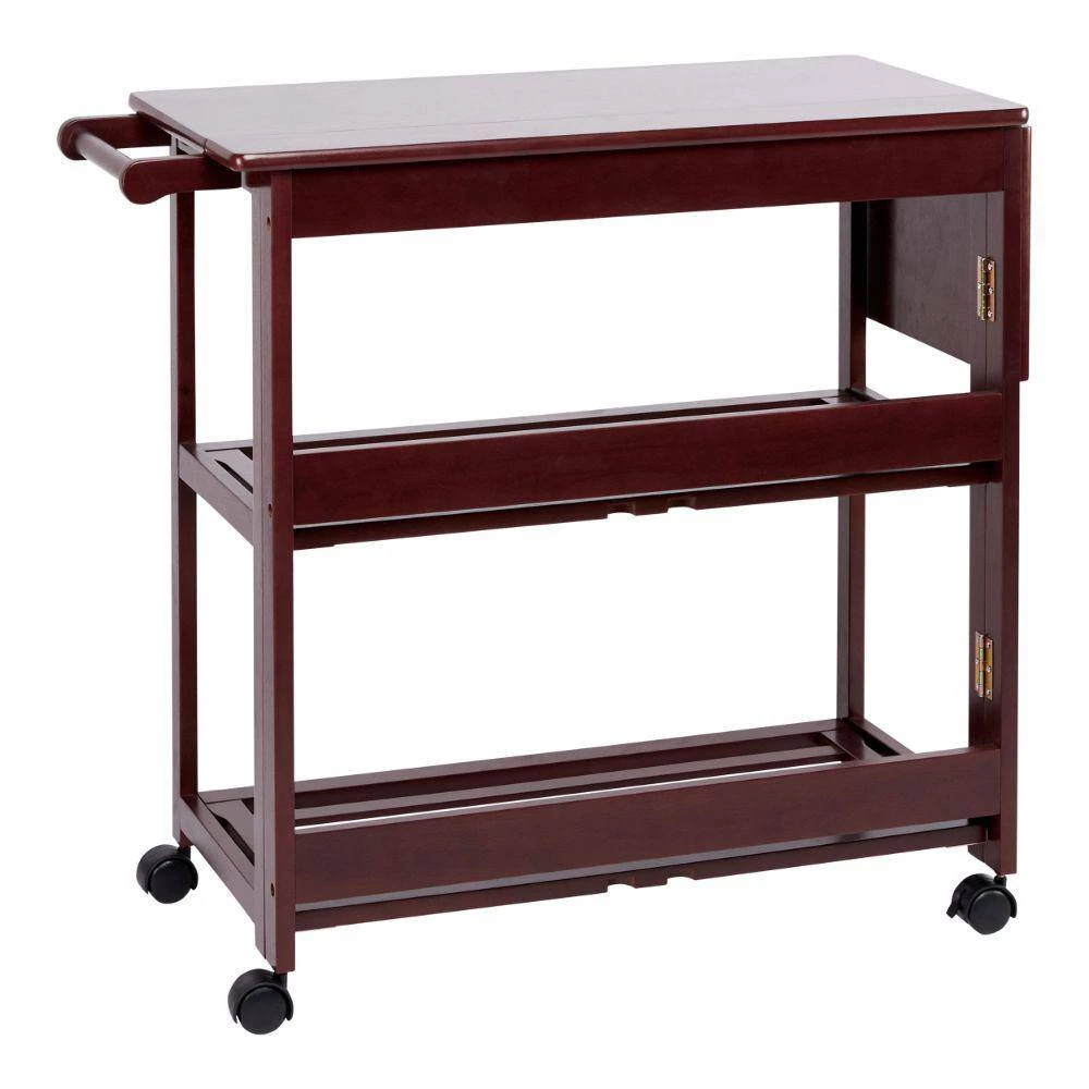 Brown Rectangular Kitchen Cart with Folding Wooden Frame and 2-Open Shelves by The Urban Port 8 Brown Rectangular Kitchen Cart with Folding Wooden Frame and 2-Open Shelves by The Urban Port - Image 8