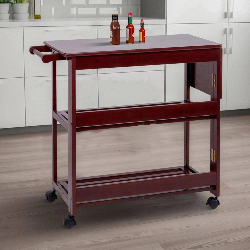 Brown Rectangular Kitchen Cart with Folding Wooden Frame and 2-Open Shelves by The Urban Port 5 Brown Rectangular Kitchen Cart with Folding Wooden Frame and 2-Open Shelves by The Urban Port - Image 5