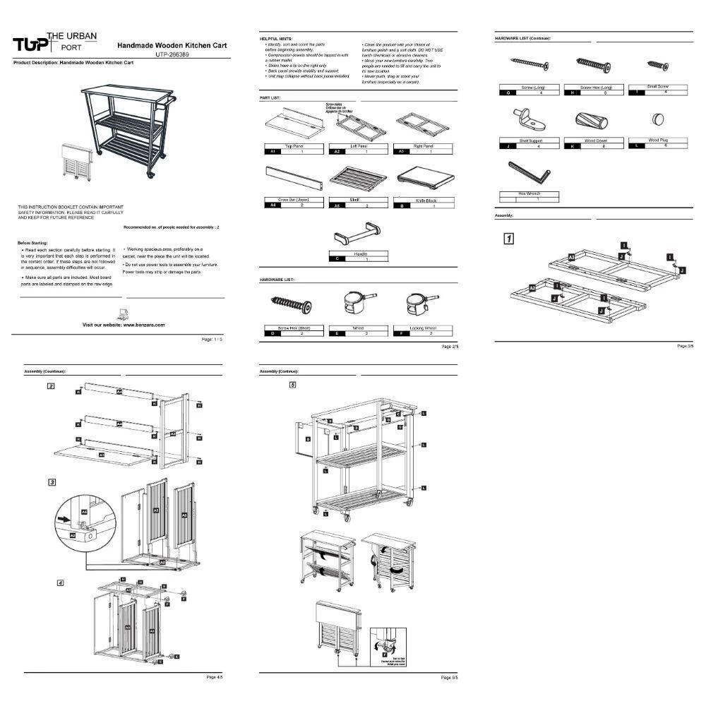 Brown Rectangular Kitchen Cart with Folding Wooden Frame and 2-Open Shelves by The Urban Port 12 Brown Rectangular Kitchen Cart with Folding Wooden Frame and 2-Open Shelves by The Urban Port - Image 12