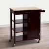 Espresso Brown Wooden Rectangular Kitchen Cart with 1-Door and Open Compartments by The Urban Port