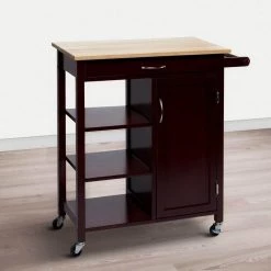 Espresso Brown Wooden Rectangular Kitchen Cart with 1-Door and Open Compartments by The Urban Port