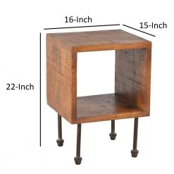 Industrial Style Brown Cube Shape Wooden Nightstand with Rough Sawn Texture 15.5 in. L x 14.5 in. W x 22 in. H by The Urban Port -The Urban Port Sales brown the urban port nightstands upt 204786 44 1000