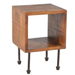 Industrial Style Brown Cube Shape Wooden Nightstand with Rough Sawn Texture 15.5 in. L x 14.5 in. W x 22 in. H by The Urban Port