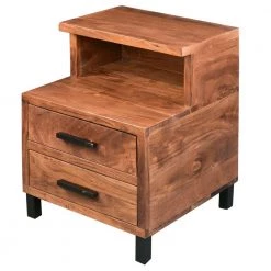 22 in. Acacia Wood 2-Drawers Walnut Brown and Open Cubby Nightstand and Bedside Table 17 in. L x 17 in. W x 22 in. H by The Urban Port