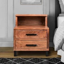 22 in. Acacia Wood 2-Drawers Walnut Brown and Open Cubby Nightstand and Bedside Table 17 in. L x 17 in. W x 22 in. H by The Urban Port -The Urban Port Sales brown the urban port nightstands upt 272520 66 1000