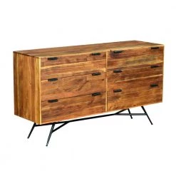 Brown Acacia Wood Sideboard with 6-Drawers and Iron Base by The Urban Port