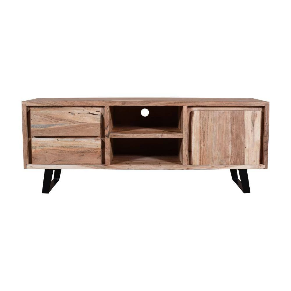 57 in. Brown 2-Drawer Wooden TV media Cabinet with 1-Door and Live Edge Design Fits TV's up to 55 in. by The Urban Port 3 57 in. Brown 2-Drawer Wooden TV media Cabinet with 1-Door and Live Edge Design Fits TV's up to 55 in. by The Urban Port - Image 3