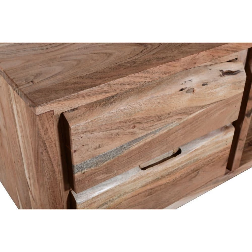 57 in. Brown 2-Drawer Wooden TV media Cabinet with 1-Door and Live Edge Design Fits TV's up to 55 in. by The Urban Port 2 57 in. Brown 2-Drawer Wooden TV media Cabinet with 1-Door and Live Edge Design Fits TV's up to 55 in. by The Urban Port - Image 2