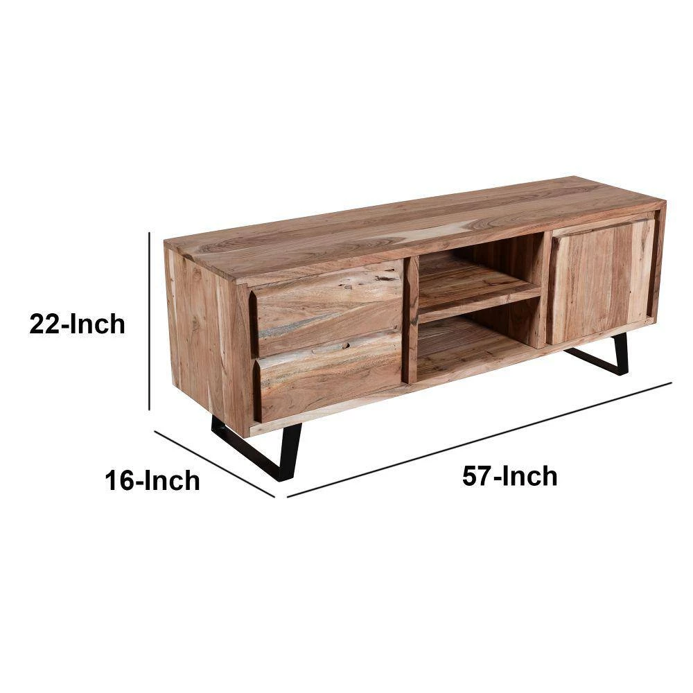 57 in. Brown 2-Drawer Wooden TV media Cabinet with 1-Door and Live Edge Design Fits TV's up to 55 in. by The Urban Port 7 57 in. Brown 2-Drawer Wooden TV media Cabinet with 1-Door and Live Edge Design Fits TV's up to 55 in. by The Urban Port - Image 7
