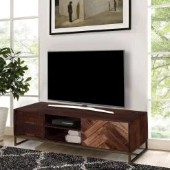 63 in. Brown 2-Drawer Mango Wood TV Media Cabinet with Herringbone inlaid Door Storage by The Urban Port -The Urban Port Sales brown the urban port tv stands upt 238002 31 1000