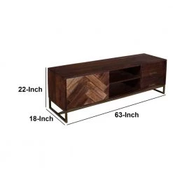 63 in. Brown 2-Drawer Mango Wood TV Media Cabinet with Herringbone inlaid Door Storage by The Urban Port -The Urban Port Sales brown the urban port tv stands upt 238002 44 1000
