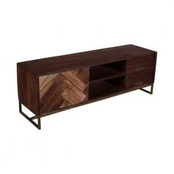 63 in. Brown 2-Drawer Mango Wood TV Media Cabinet with Herringbone inlaid Door Storage by The Urban Port