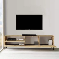 67 In. Natural Wood and Metal TV Console Entertainment Media Center with Cabinet Doors by The Urban Port -The Urban Port Sales brown the urban port tv stands upt 272743 31 1000