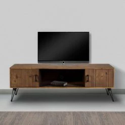 Clive 60 in. Natural Brown Reclaimed Wood Rectangle Farmhouse TV Stand Media Console with 2 Doors and Metal Legs by The Urban Port -The Urban Port Sales brown the urban port tv stands upt 273092 1d 1000