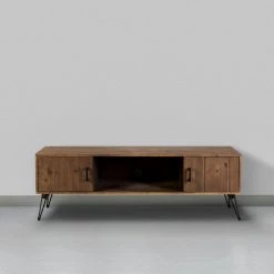 Clive 60 in. Natural Brown Reclaimed Wood Rectangle Farmhouse TV Stand Media Console with 2 Doors and Metal Legs by The Urban Port -The Urban Port Sales brown the urban port tv stands upt 273092 66 1000