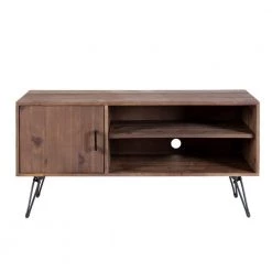 Clive 48 in. Rustic Brown Reclaim Wood Rectangle Farmhouse Media Console TV Stand with 1 Door and Metal Legs by The Urban Port