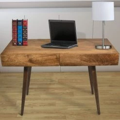 Brown Mango Wood Writing Desk with 2-Drawers and Tapered Legs by The Urban Port -The Urban Port Sales brown the urban port writing desks upt 186126 40 1000